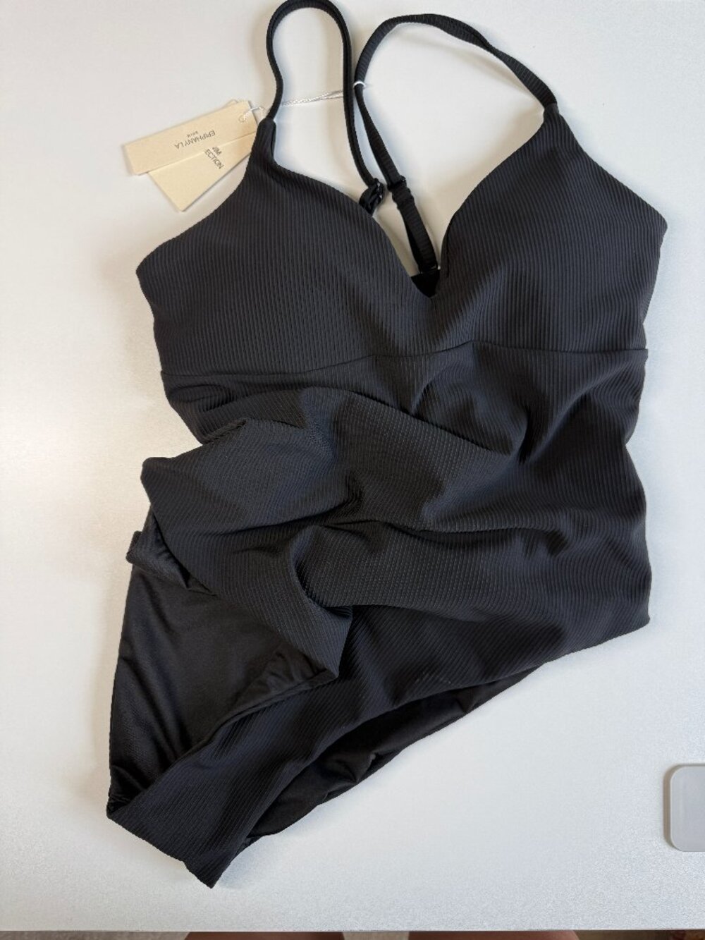 NWT Epiphany LA Black Ribbed Lace-Up One Piece Shapewear Swimsuit